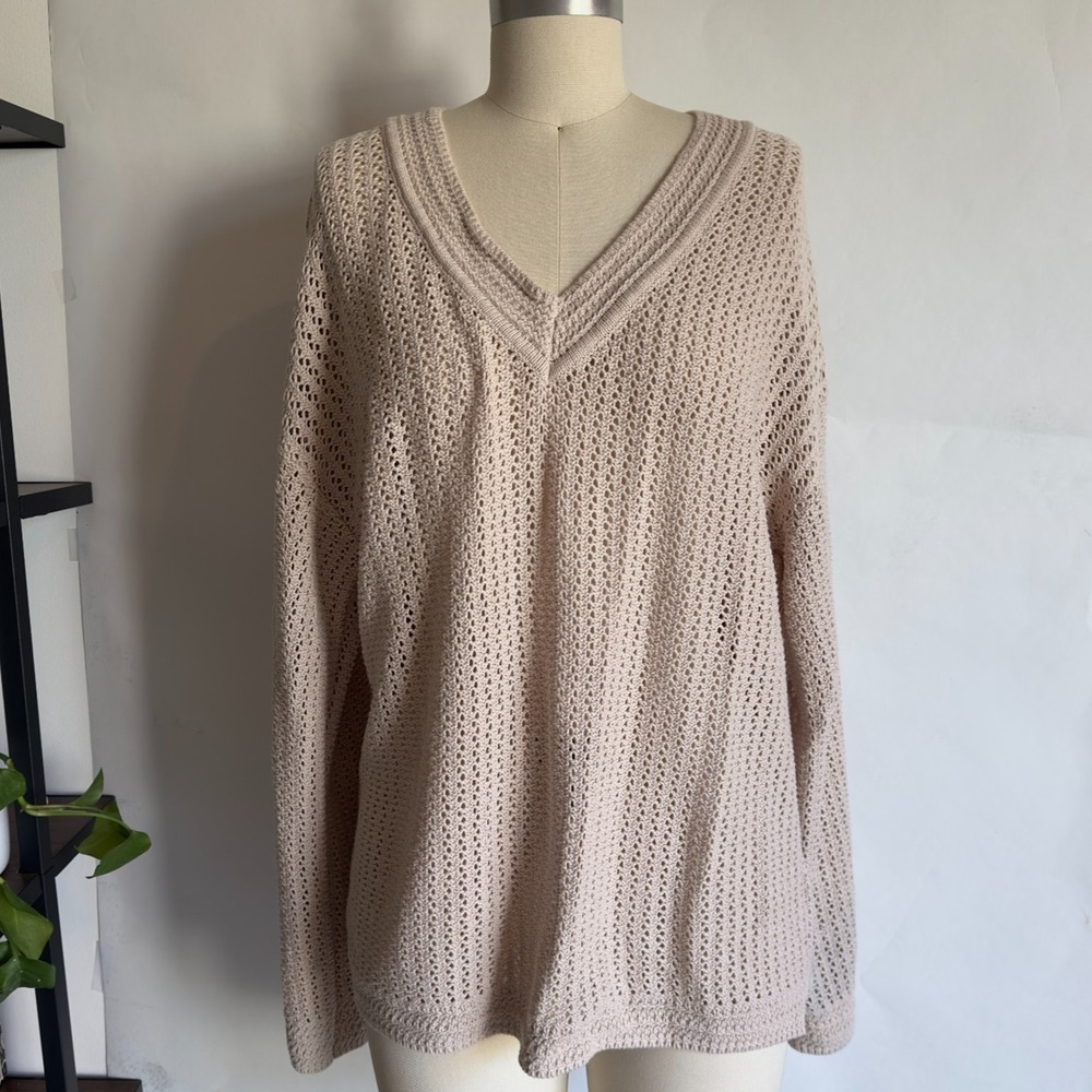 Z Supply Kiami Crochet Sweater In Taupe-Cotton Open Knit Pullover-Women Size Med